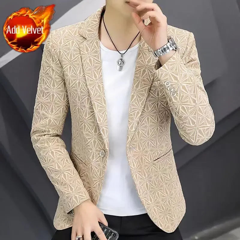 Men's Slim Fit Blazer – Single Button Casual Suit Jacket for Autumn & Winter