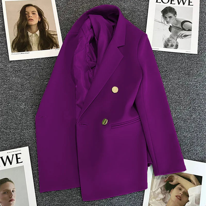 Women's Spring Autumn 2026 Commuter Style Small Suit Jacket Double Row Buttons White Versatile Polyester Fiber Fashion