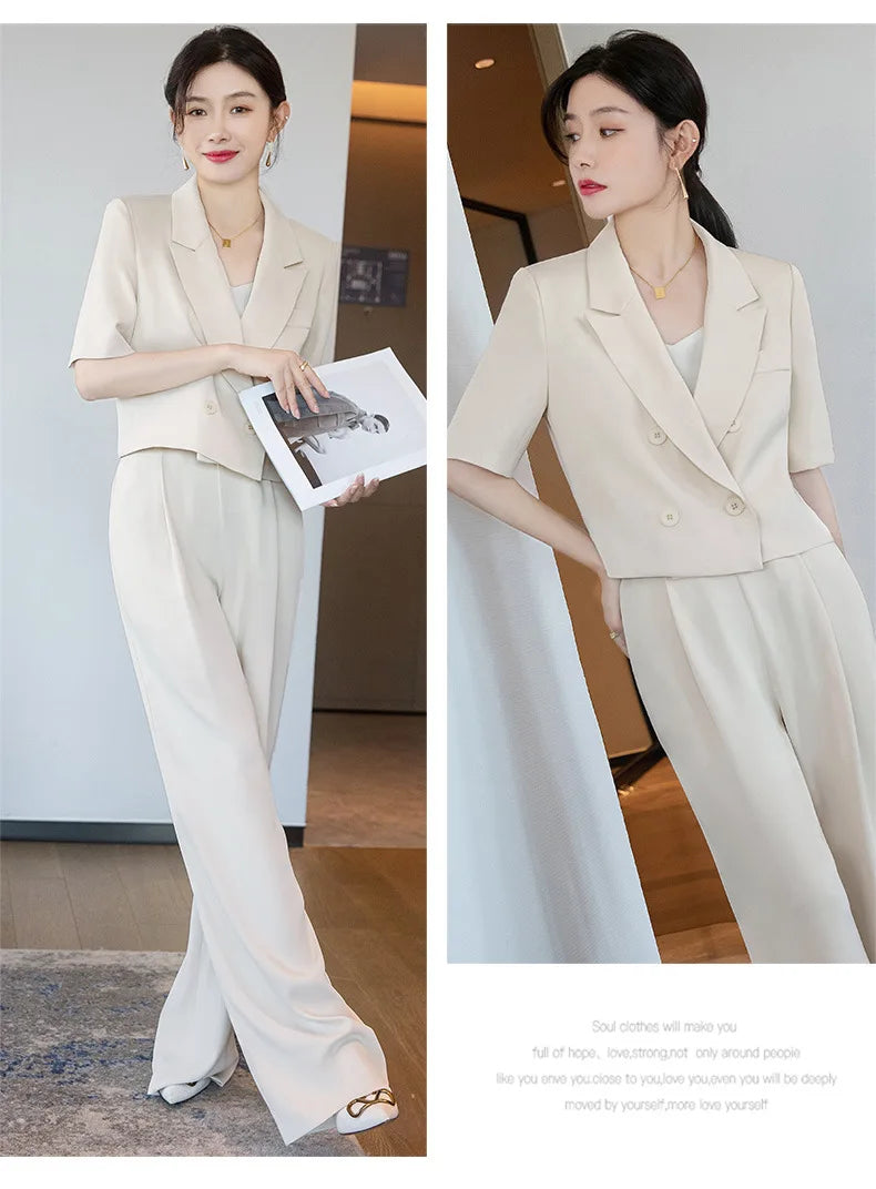 Blazer Short Suit Small Workplace Commuting Temperament Thin Suit Summer Button Suit OL Work Clothes Pant Sets