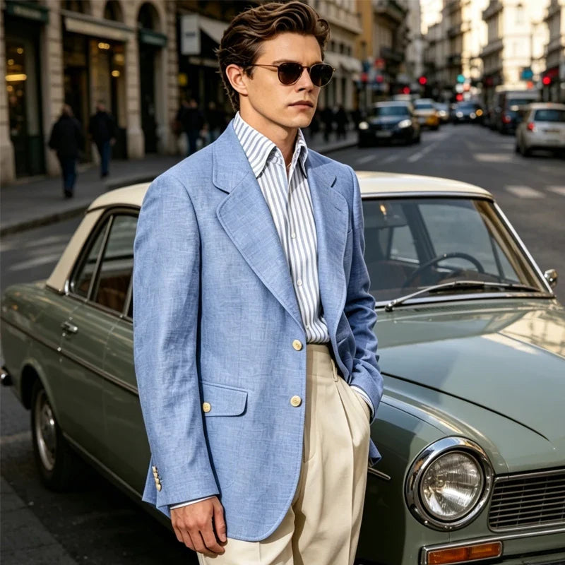 Men's Linen Blend Blazer – Single Breasted Casual Business Jacket for Office & Summer Occasions