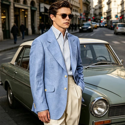 Men's Linen Blend Blazer – Single Breasted Casual Business Jacket for Office & Summer Occasions