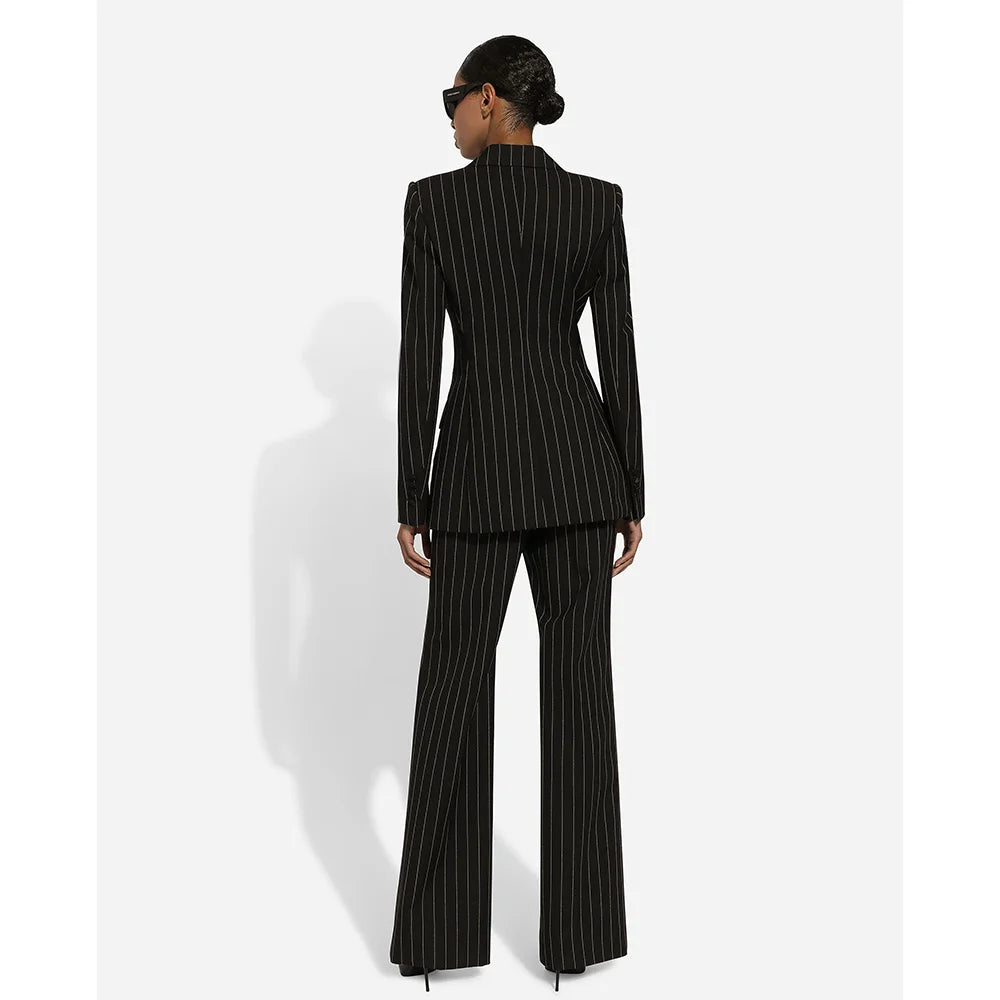 Black Stripe Double Breasted Women Blazer Sets Fashion Slim Pants Suits Custom Made Clothing