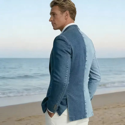 Men's Double Breasted Denim Blazer – Peak Lapel Slim Fit Jacket for Casual & Party Wear