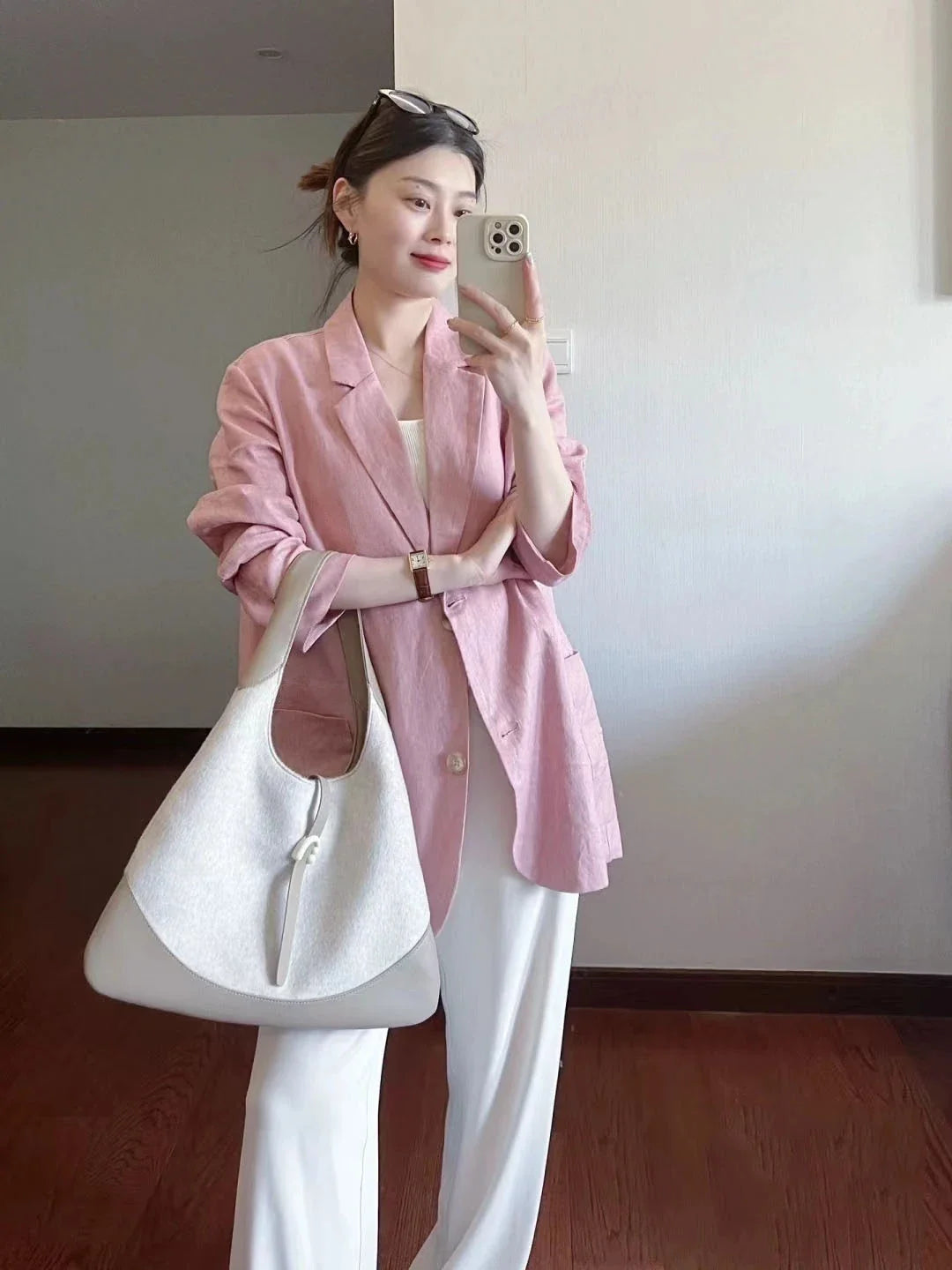 Cotton Linen Suit Jaet Women's Summer New Korean Design Casual Loose Long Sve Top Commute Sle Thin Single Button