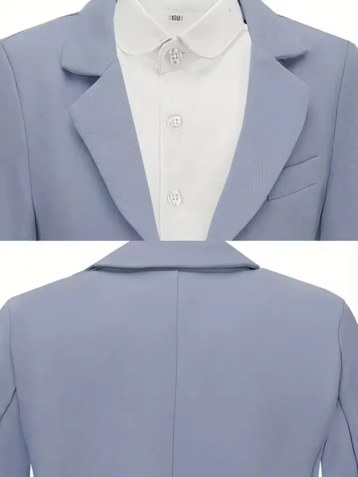 Kids Gray Jacket Vest Pants Bowtie Brooch 5Pieces Performance Costume Boys Formal Wedding Birthday Baptism Blazer Suit