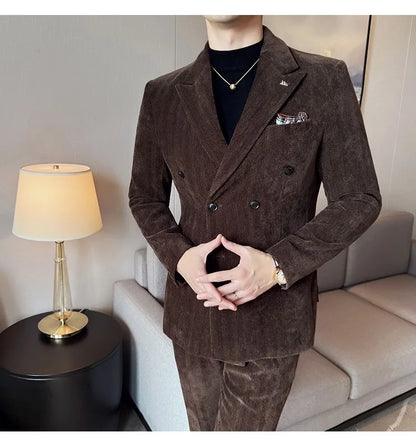 2025 Winter Woolen Men's Wedding Groom Suit Double Breasted Suit 3 Piece Set Business Casual Office Work Party Prom Dress Suits