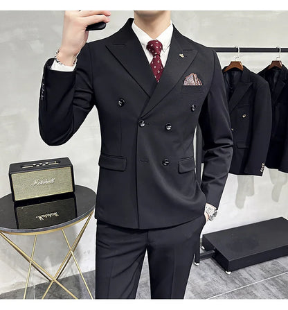 Men's Double-Breasted 2-Piece Suit – Slim Fit, Formal Business & Wedding