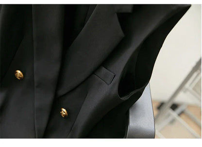 Women Spring Suit Jacket With Lined Waistcoat Female Korean Solid Color Loose Double Breasted Casual Blazers Vest Tops Jacket
