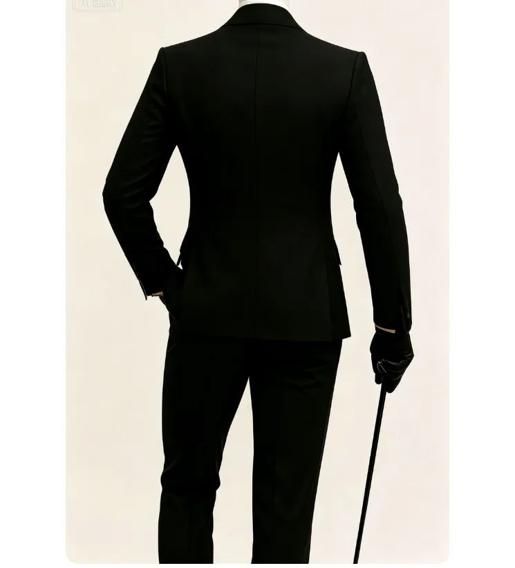 Men Black Formal 3 Pieces Tuxedo Suit Gold Floral Embroidery Shawl Collar Blazer Waistcoat Pants Wedding Groom Customized