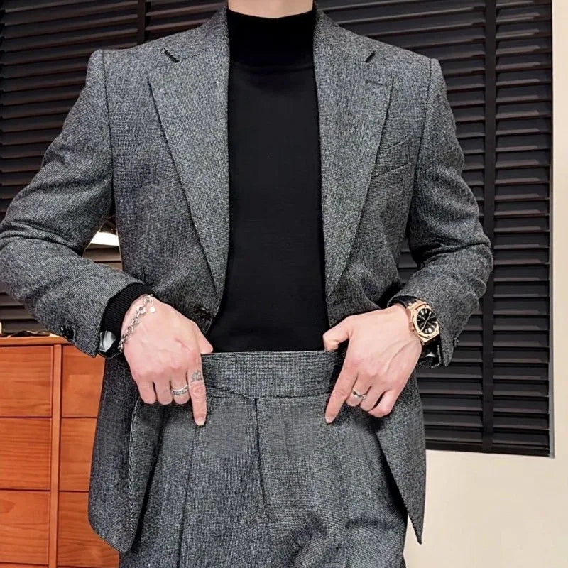 Designer Business Casual Mens Spring Autumn Slim Fit Single Breasted Suit Jacket Wide Leg Pants Two Piece Set Fashion Male Work