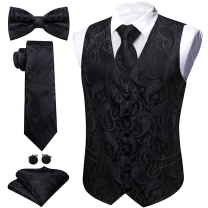 Men's Jacquard Suit Vest Set with Tie, Bow Tie, Pocket Square & Cufflinks – Wedding & Formal