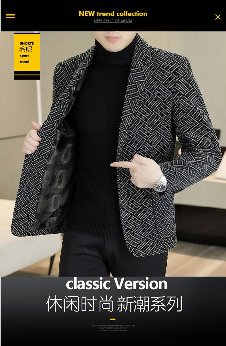 Blazer Autumn and Winter Men's Fashion Outdoor Travel Youth Wedding Slimming Casual Formal Wear with Cotton Warmth Blazer  2025