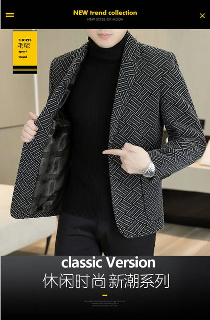 Blazer Autumn and Winter Men's Fashion Outdoor Travel Youth Wedding Slimming Casual Formal Wear with Cotton Warmth Blazer  2025