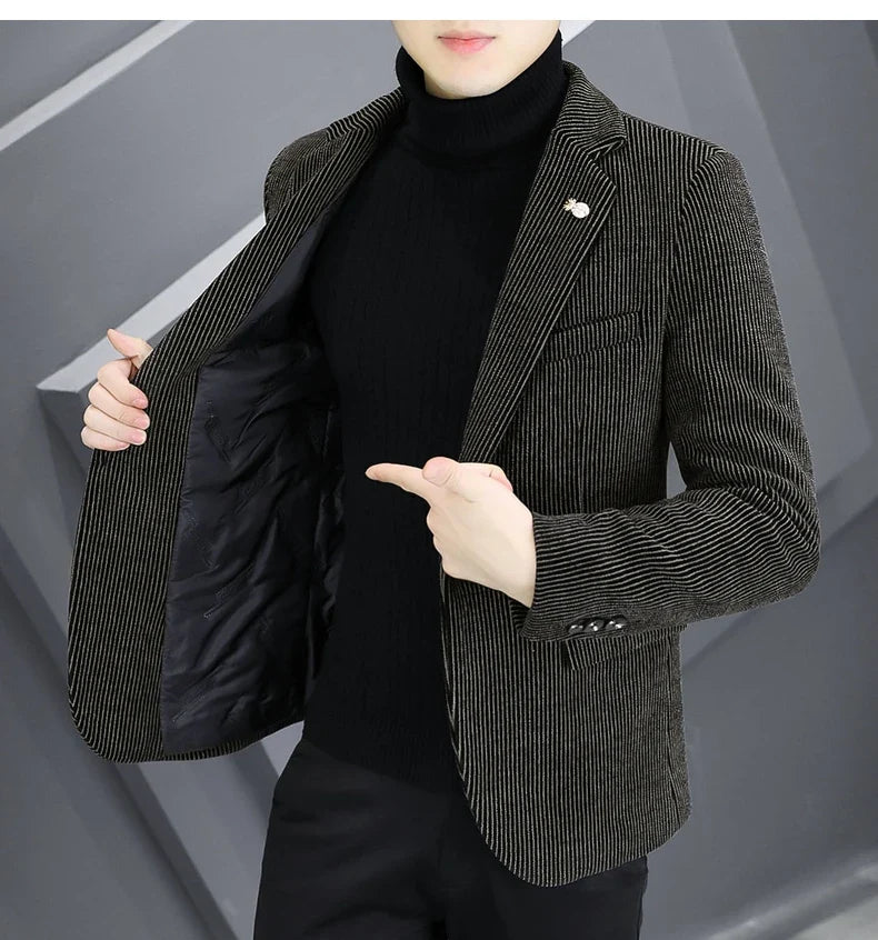 Blazer Autumn/Winter Golden Sable Velvet and Cotton Thickened Thermal Small Suit Fashion Business Men's Slim Blazer