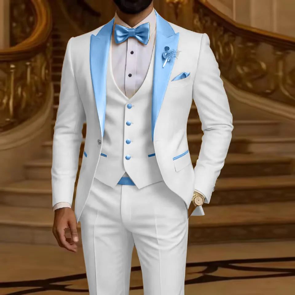 Costume 3 pièces pour homme Coupe ajustée Revers cranté Smoking de marié Garçon d'honneur Mariage Blazer Gilet Pantalon Ensemble Tenues pour hommes