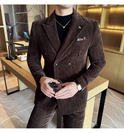 2025 Winter Woolen Men's Wedding Groom Suit Double Breasted Suit 3 Piece Set Business Casual Office Work Party Prom Dress Suits