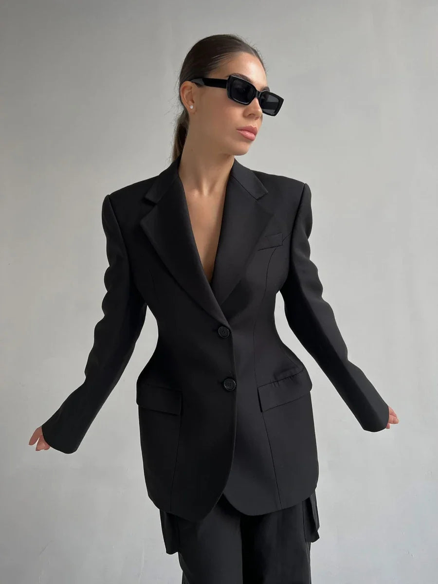 Women's Autumn Winter Slim Waist Chic Blazer Coats Office Ladies Double Breasted Fashion Suits Jacket Women Clothing