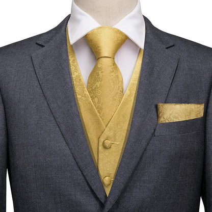Men's Floral Paisley Vest and Tie Set – Formal Waistcoat with Necktie and Pocket Square for Weddings and Business Events