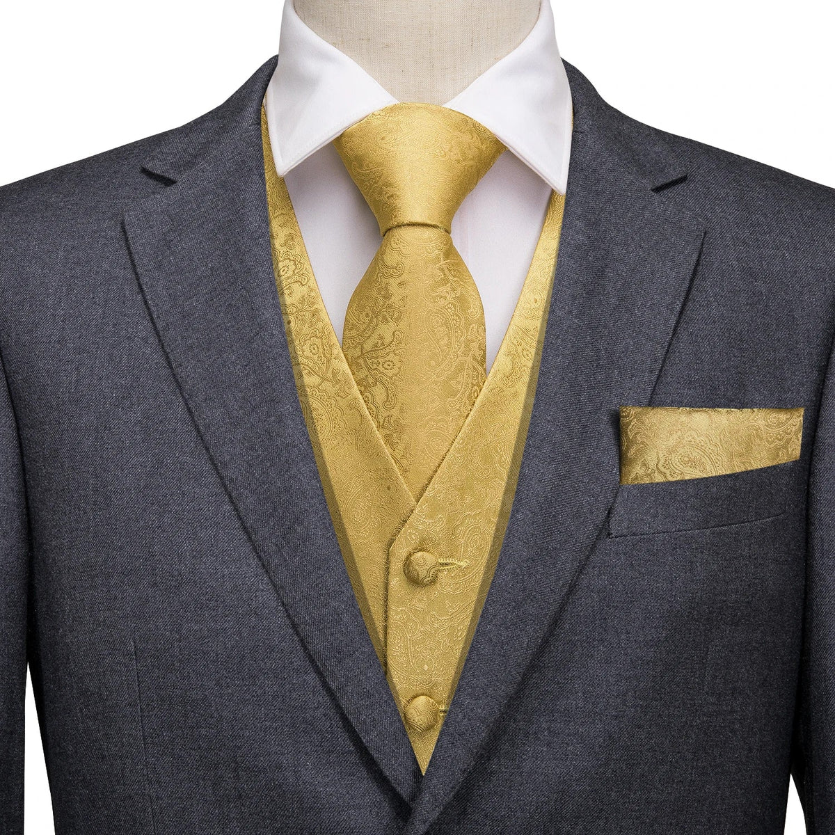 Men's Vest Paisley Jacquard Set with Necktie Pocket Square and Cufflinks for Weddings and Formal Events