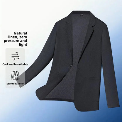 30% Linen Blazer - Men's Fashionally Fit Business Formal Wedding Gentleman's Cool Silk Lightweight Breathable Casual Blazer