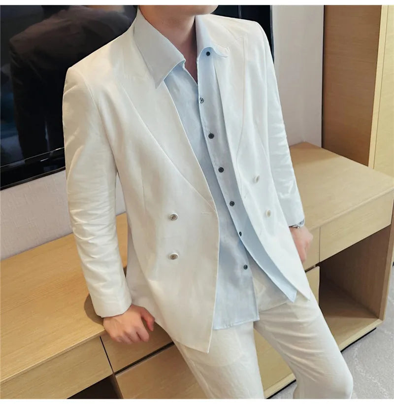 Summer Linen Breathable Suit Jacket Daily Casual Thin Blazers Men's Business Formal Suit Jacket Wedding Groom Coats Men Clothing