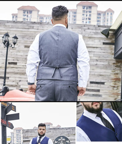 Plus Size Men's Single Breasted Suit Vest for Groom and Host – Black, Grey and Navy