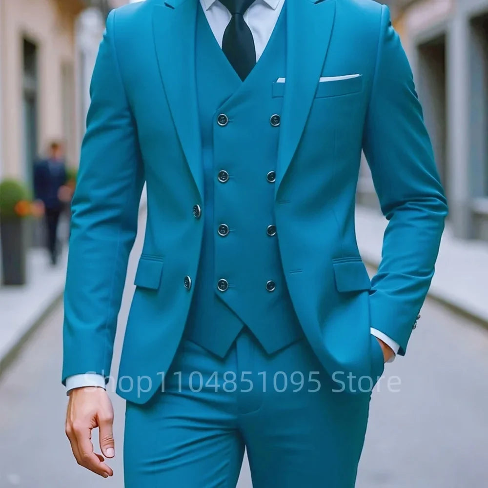 High Quality Men Wedding Suits Fashion Male Business Social Dance Party Dress Peak Lapel Blazers Pants with Vest for Party Prom