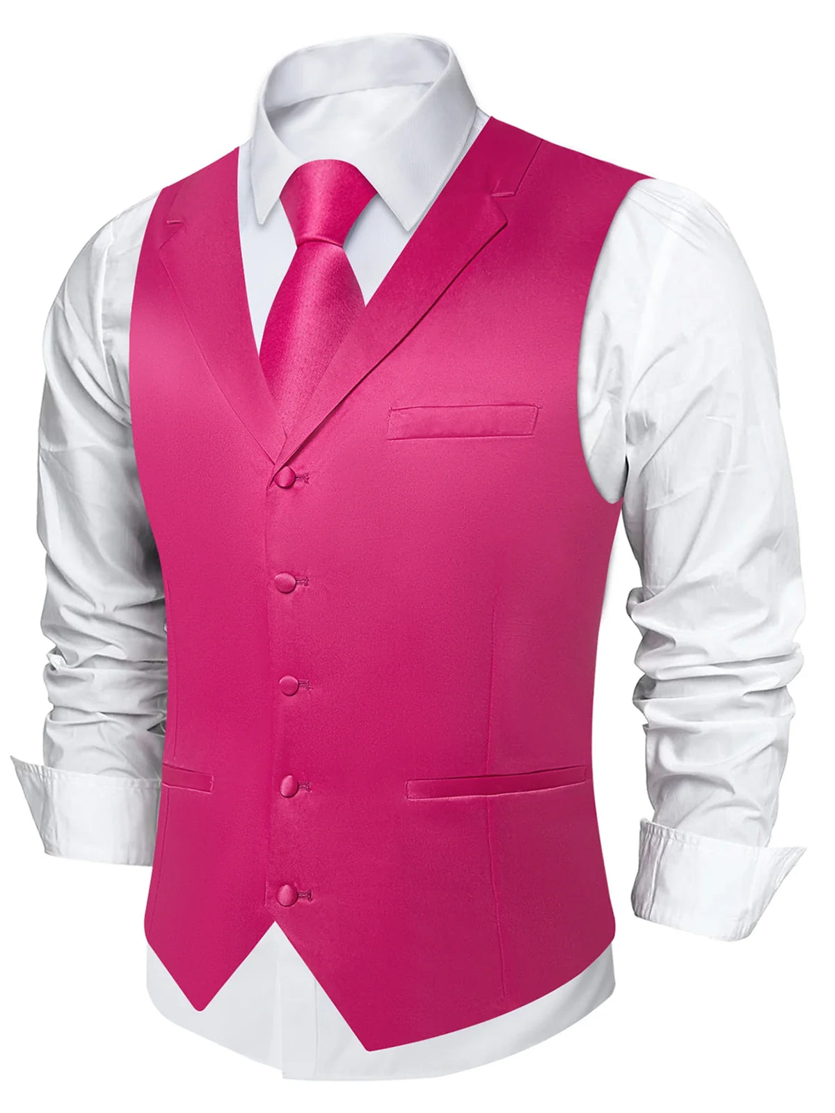 Men's Suit Vest & Tie Set – Solid Color Satin Formal Waistcoat for Weddings and Business