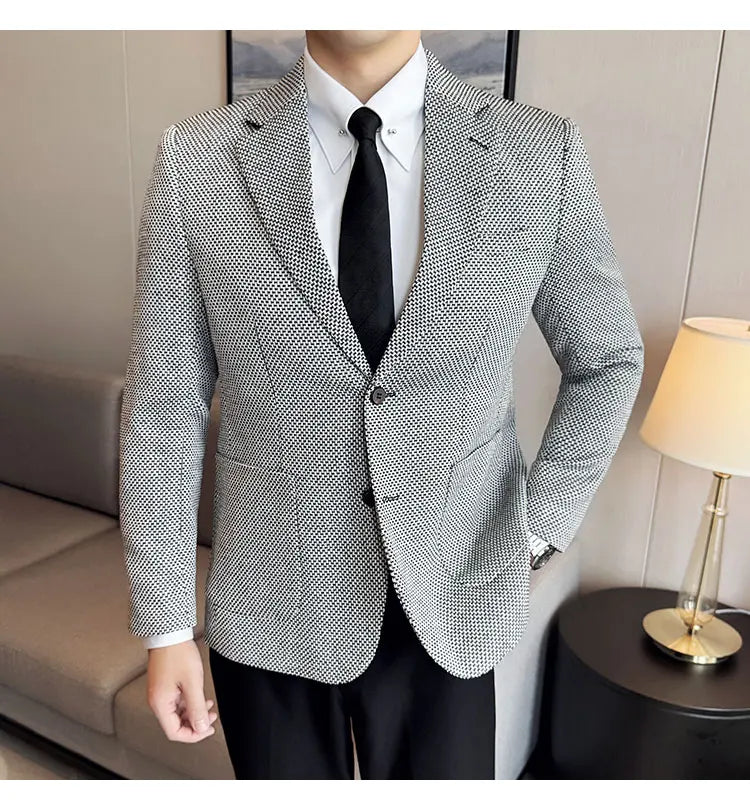 New Lmitation Linen Woven Slim Fit Suit Jacket Men Fashion Casual Business Blazers Wedding Social Party Dress Coats 4XL-M