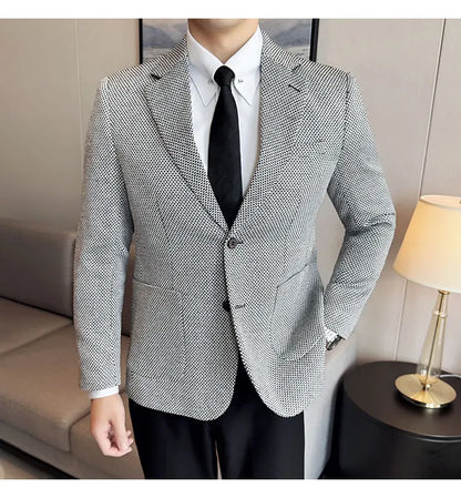 New Lmitation Linen Woven Slim Fit Suit Jacket Men Fashion Casual Business Blazers Wedding Social Party Dress Coats 4XL-M