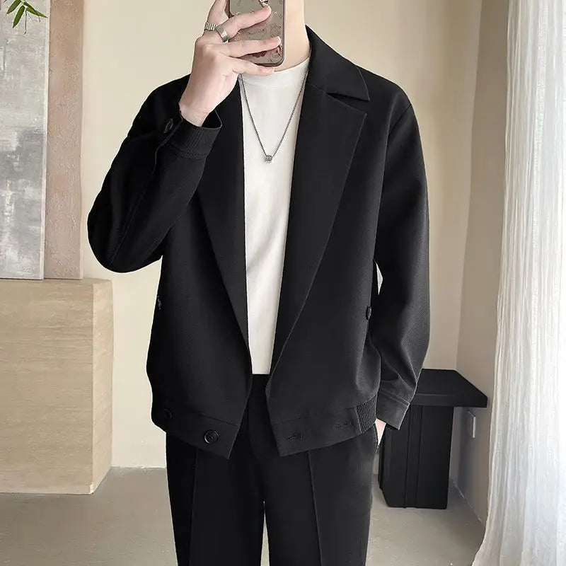 TikTok Trend Men's Autumn Designer Cropped Blazer High-End Casual Jacket Fashion Short Suit Outerwear