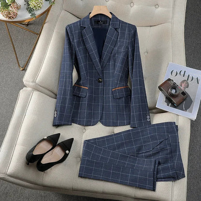 Plus Size Apricot Plaid Blazer Suits British Style Capable Fashionable High-end Professional Clothing OL Clothes Women Suits