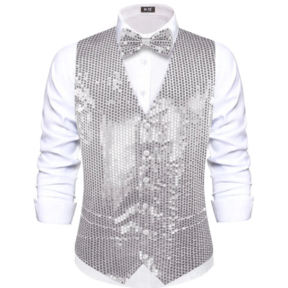 Men's Sequin Suit Vest with Bow Tie Set for Weddings and Formal Events