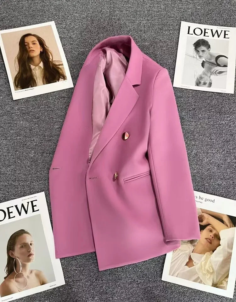 Women's Spring Autumn 2026 Commuter Style Small Suit Jacket Double Row Buttons White Versatile Polyester Fiber Fashion