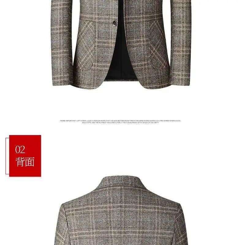 Blazer Men's Fashionable High-end Business-oriented Outdoor Gentleman's Trendy Checked Casual Wear for Hosting Weddings Blazer