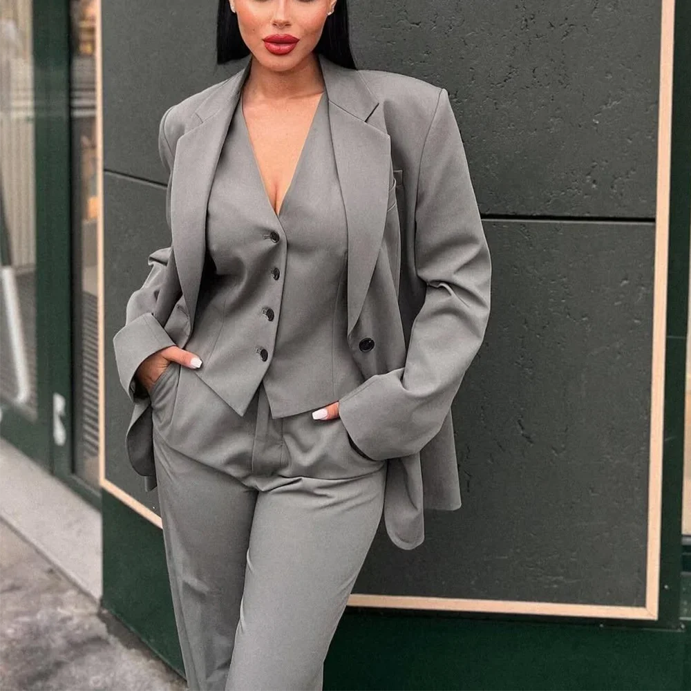Professional Women Suit Chic Notched Lapel Blazer Single Breasted Classic Design Business Formal Outfit Office Wear Three Pieces