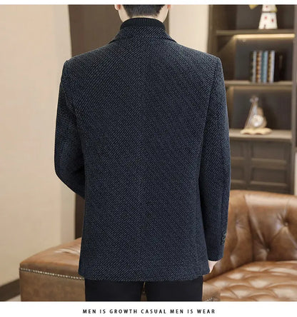 Middle-aged and young business suits, golden mink fleece casual Chenille woolen jackets for men in autumn and winter, with added