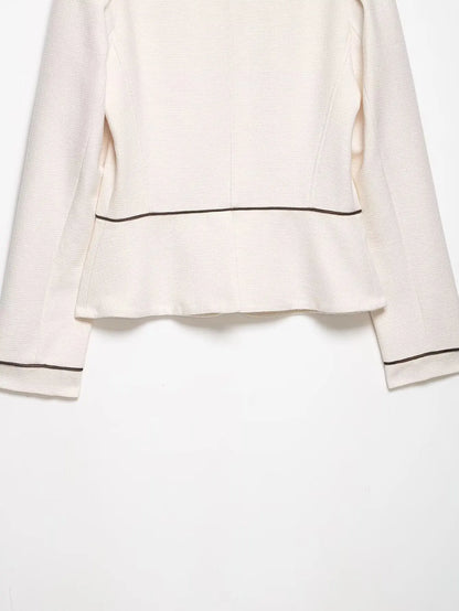 2026 Women Spring Elegant Single Breasted Stand Collar Long Sleeves Short Coat Woman Fashion Casual Beige Tweed Blazer Jacket