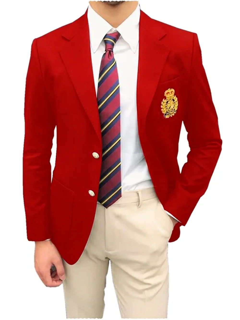 1PieceRed Men's Suit Single Breasted Notch Lapel Jacket Business Casual Blazer Coat High Quality Fashionable Slim Fitting Tuxedo
