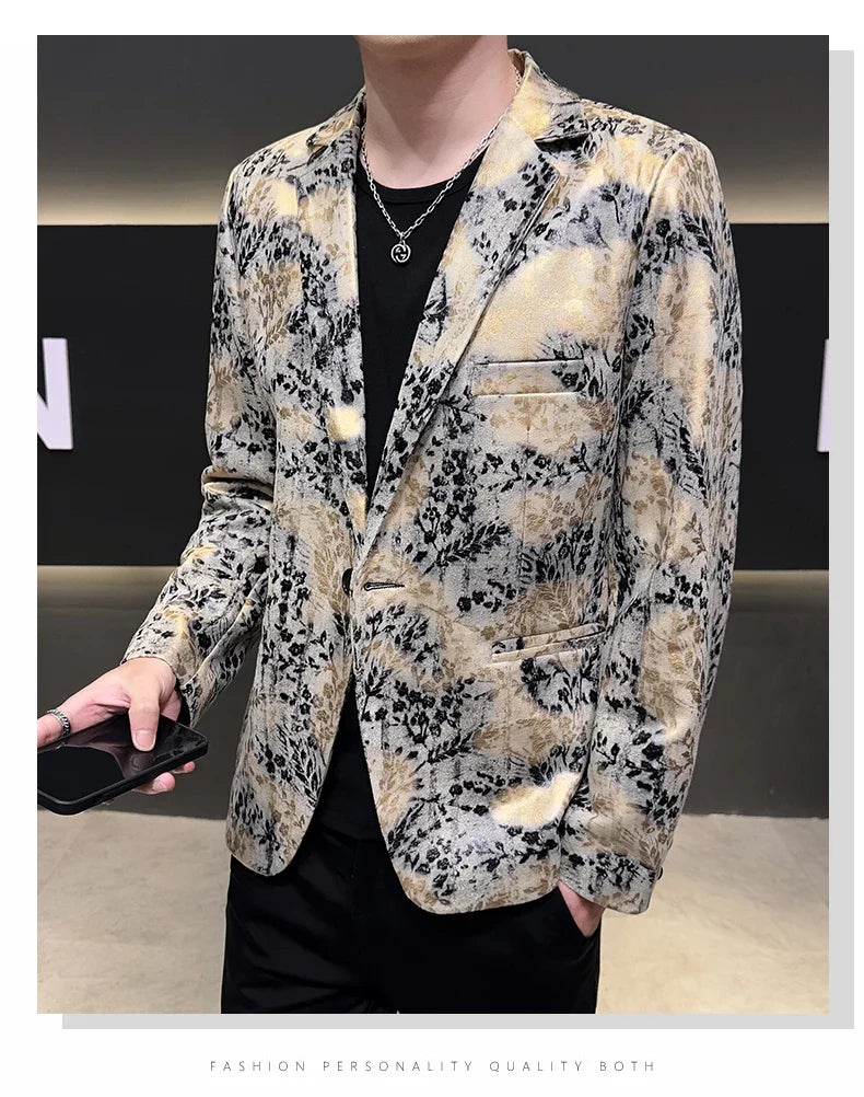 2026 Autumn Suede Men's Casual Suit Jacket Slim Fit Handsome High-quality Business Social Blazers Social Streetwear Dress Coat
