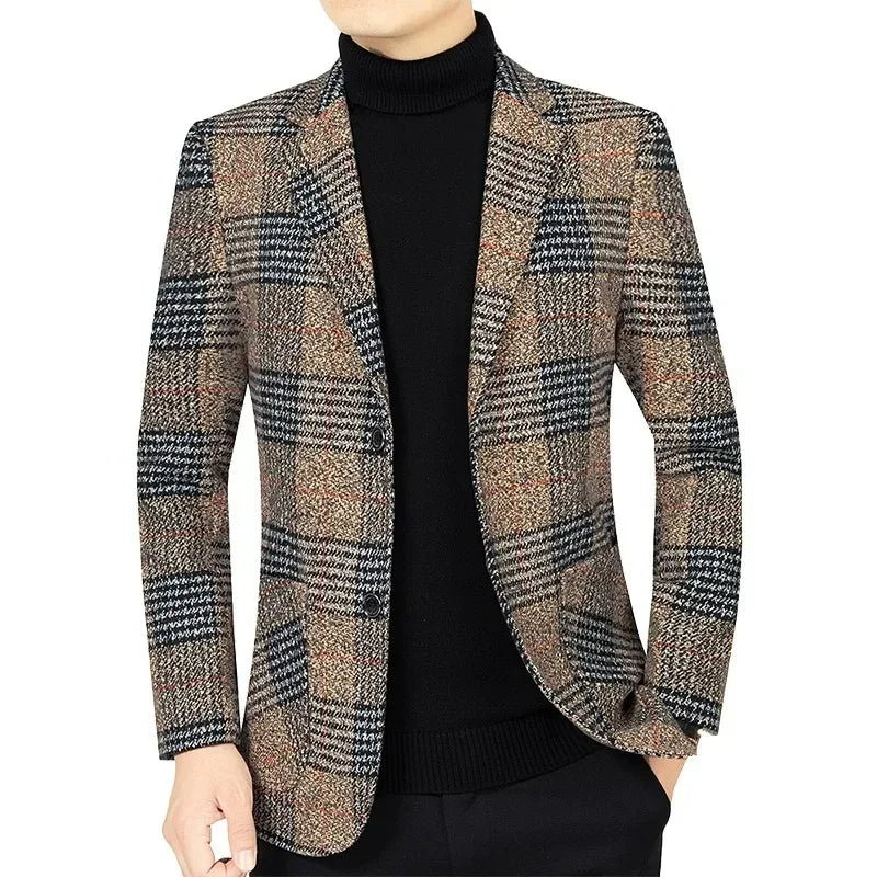 Man Suit Jacket Vintage Striped Single-breasted Non-ironing Male Blazer Casual Long Sleeve Breathable Casual Men Outerwear