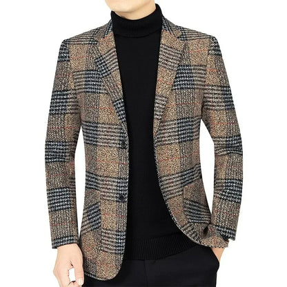 Man Suit Jacket Vintage Striped Single-breasted Non-ironing Male Blazer Casual Long Sleeve Breathable Casual Men Outerwear
