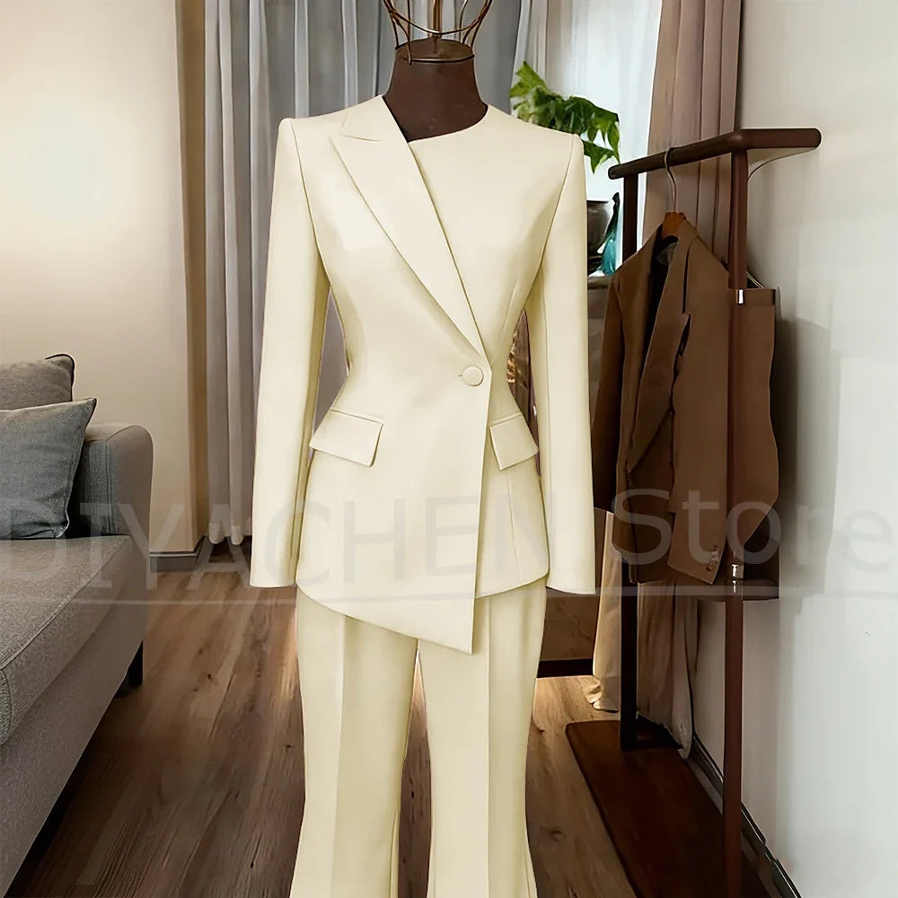 Women's Suit Slim Fit Blazer and Flared Trousers Elegant Formal Outfits Office Casual Party Fashion Pants Sets Two Piece