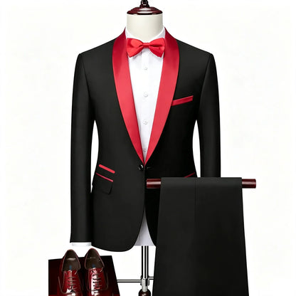 Men's 2 Pieces Suit Set, Slim Fit Tuxedo Suit for Wedding Groom, Business, Dinner Party, Prom, Banquet Occasions