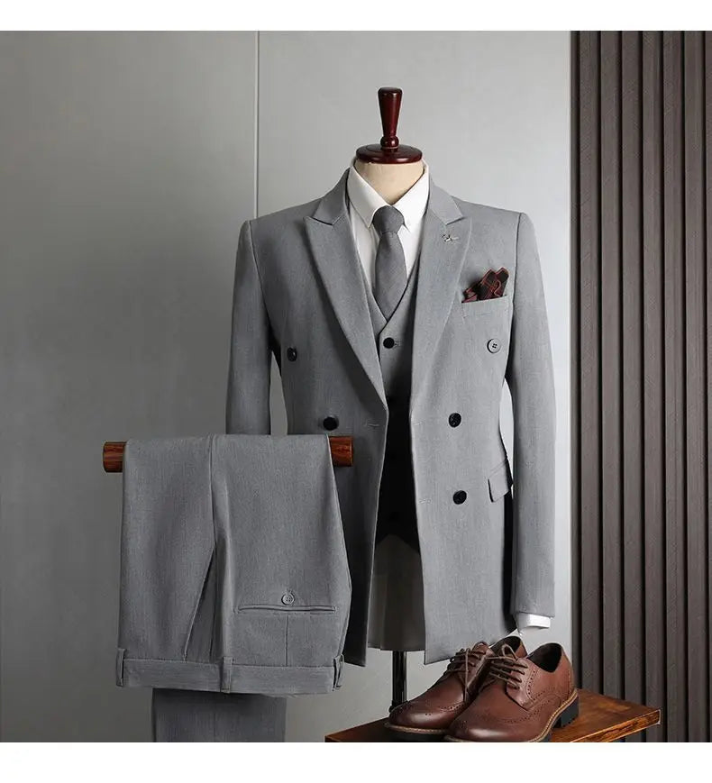 Men's 2-Piece Beaded Crystal Double Breasted Slim Fit Tuxedo Suit – Wedding Groom Dinner Prom