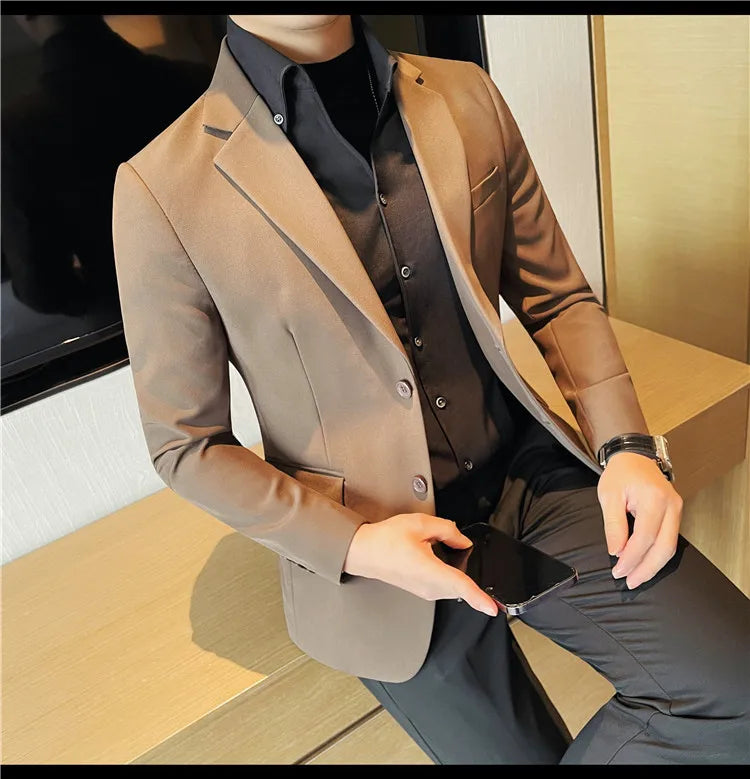 Removable Shirt Fake Two Suit Coats Men Spring Autumn Korean Slim Fit Business Casual Suit Coat Formal Social Party Prom Tuxedos