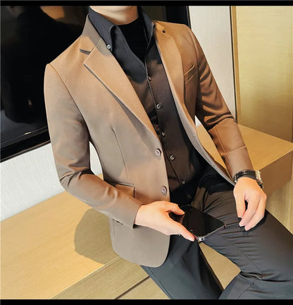 Removable Shirt Fake Two Suit Coats Men Spring Autumn Korean Slim Fit Business Casual Suit Coat Formal Social Party Prom Tuxedos