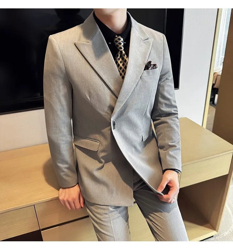 Men's 3-Piece Slim Fit Suit Set – Jacket, Vest & Pants for Wedding, Prom & Business