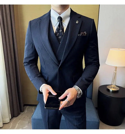 Men's Slim Fit 2-Piece Suit – Striped Single-Breasted Blazer and Trousers for Wedding, Business & Formal Wear