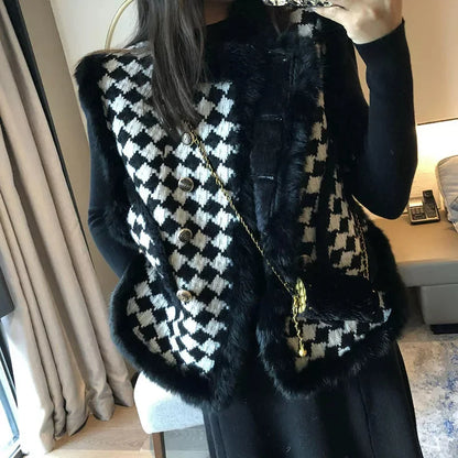 Korean Women Thousand Bird Grid Vest Coat Spring Autumn Ladies Fashion Waistcoat Jacket 2025 Female Loose Sleeveless Top Outwear